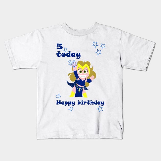 Galaxy girl age 5 Kids T-Shirt by KellysKidsDesigns